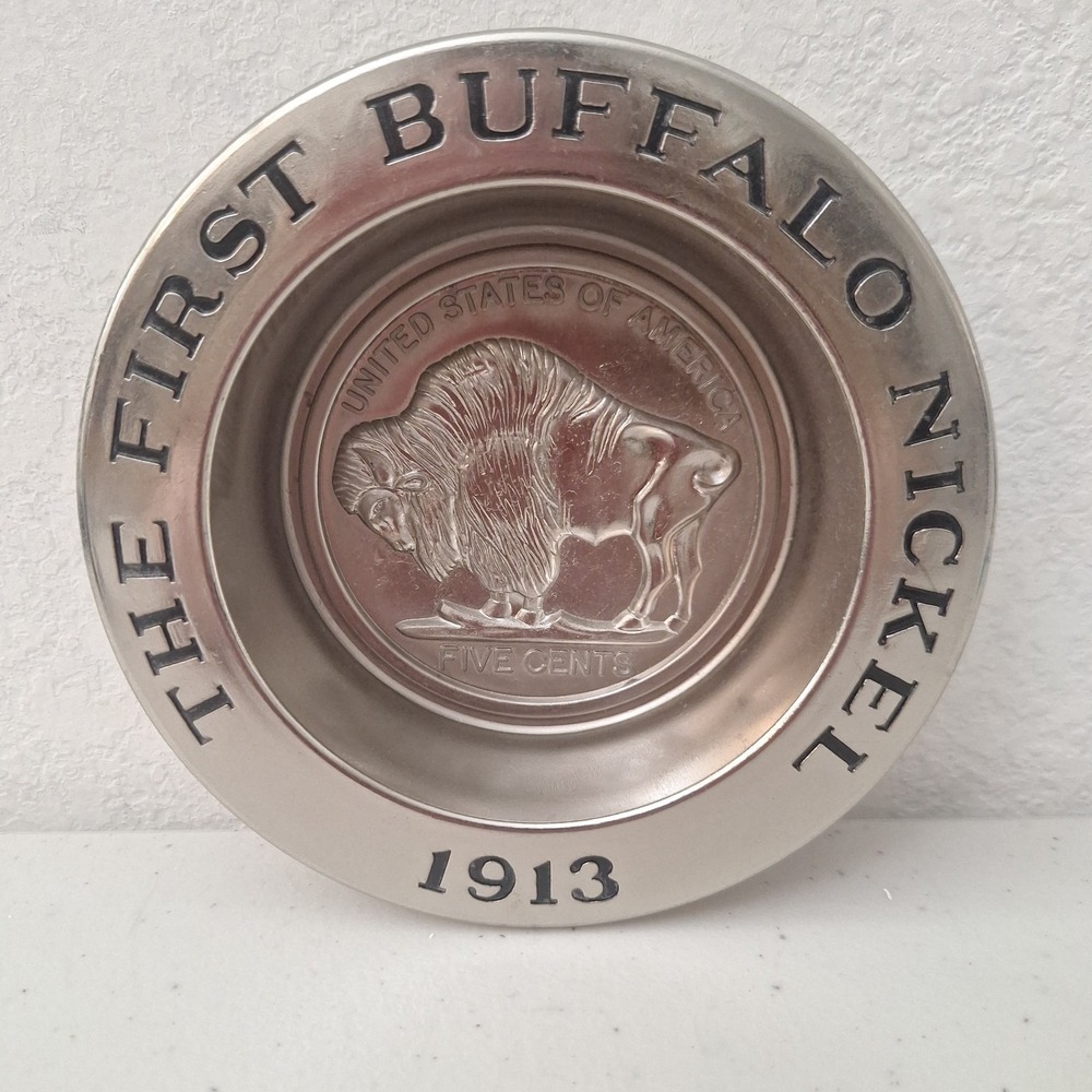 Vintage First Buffalo Nickel 1913 Coin Tray Ashtray Avon Trinket Dish Historical